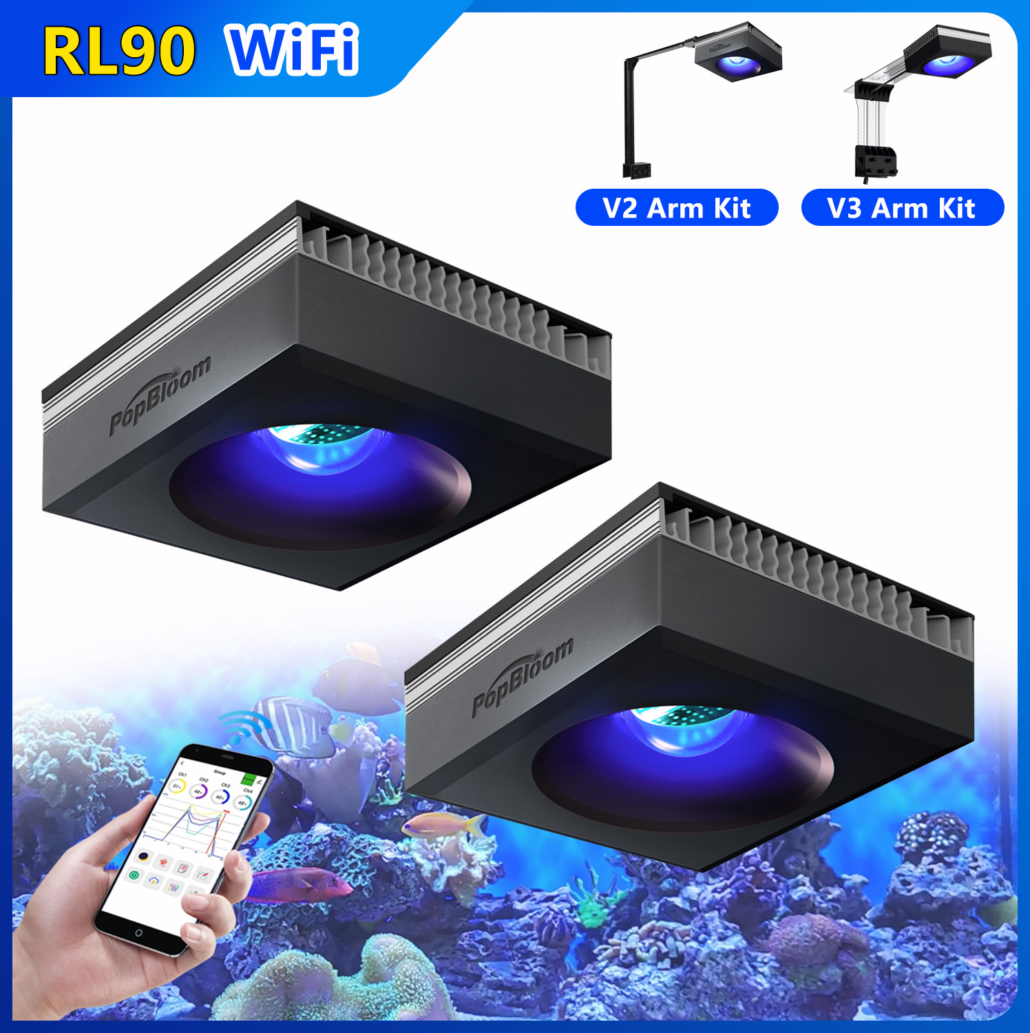 Aquarium Marine Rock - PopBloom 2 stuks RL90 LED aquariumrifverlichting